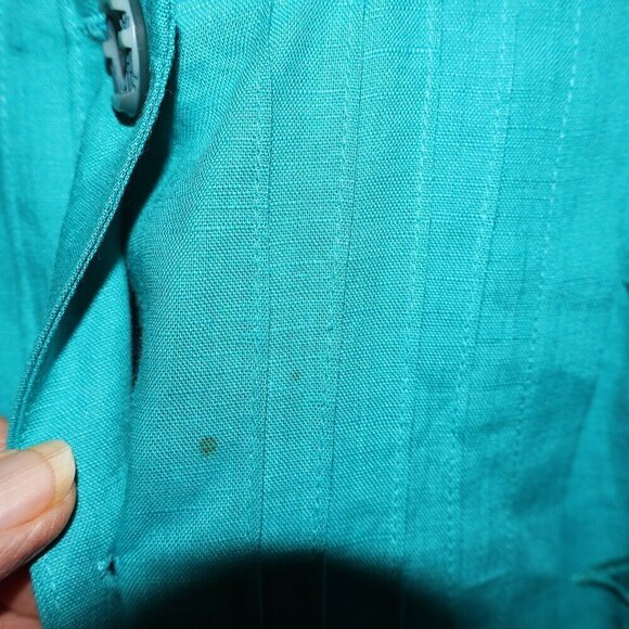 J Song 100% Linen Jacket Embroidery 3/4 Sleeves Button Up No Collar Size 10 - Picture 9 of 15